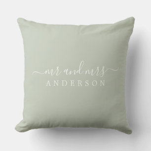 Coussin Chic Script Mr Mme Pastel Green Monogramme nouvell