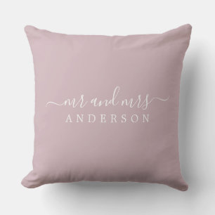 Coussin Chic Script Mr Mme Pastel Purple Monogramme nouvel