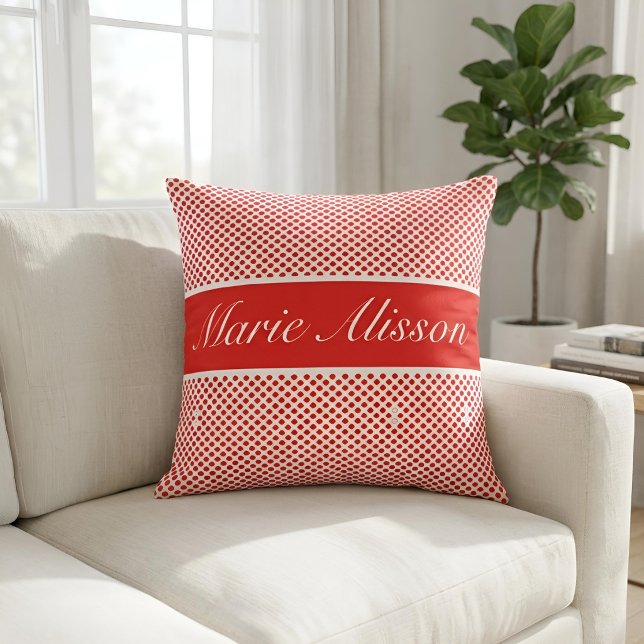 Coussin Chic Script Nom Personnalisé Motif Points Rouges (Créateur téléchargé)