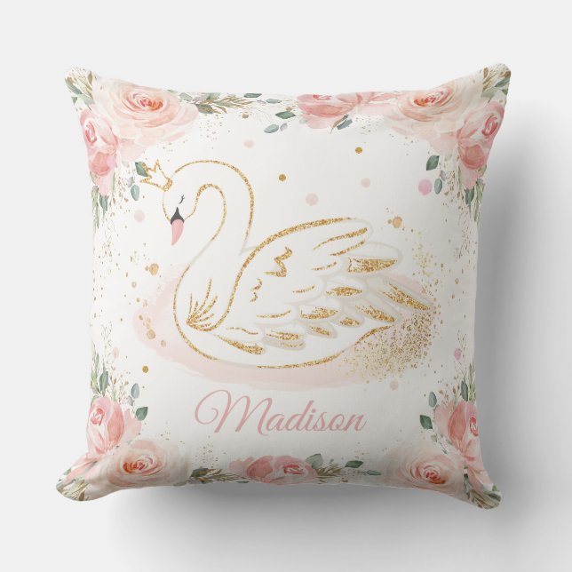 Coussin Chic Swan Princess Blush Rose Floral Nursery (Recto)
