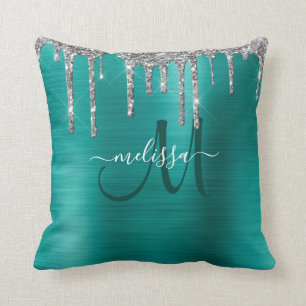 Coussin Chic Turquoise brossé Parties scintillant d'argent