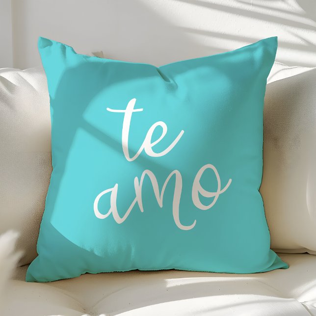 Coussin Chic Turquoise et Blanc Espagnol Je T'aime Te Amo (Créateur téléchargé)