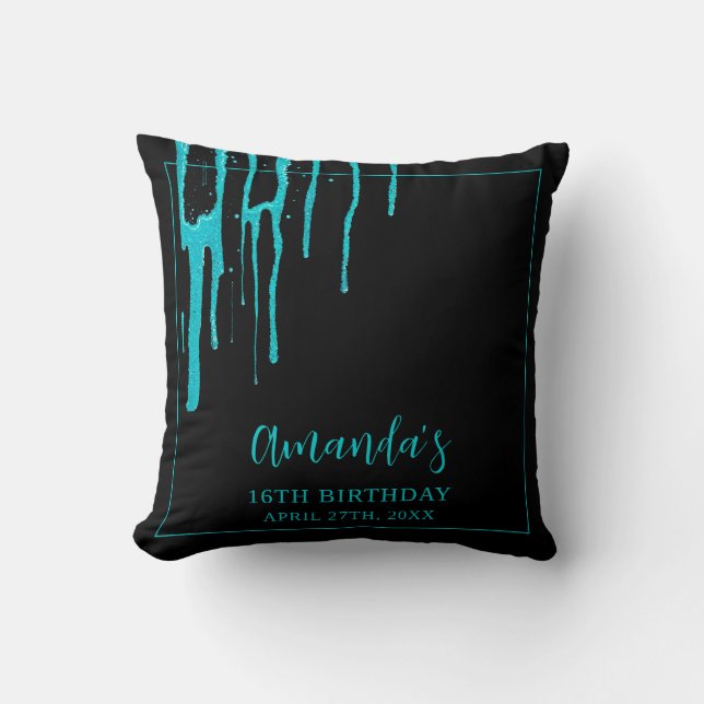 Coussin Chic Turquoise Parties scintillant Drips Sweet 16  (Recto)