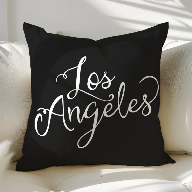 Coussin Chic Typographie Noir et Blanc de Los Angeles (Créateur téléchargé)