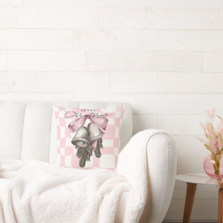 Coussin Chic Vintage Rétro Noël Plaid Rose