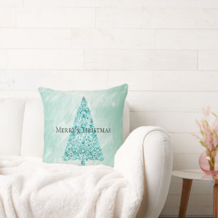 Coussin Chic White Mint Christmas Tree Parties scintillant