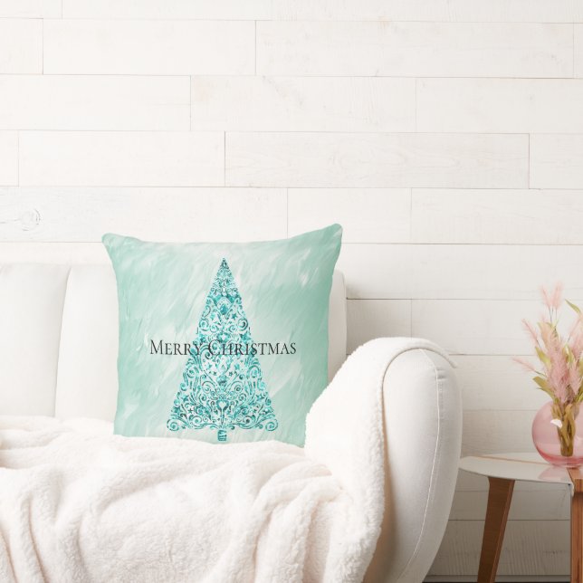 Coussin Chic White Mint Christmas Tree Parties scintillant (Canapé)