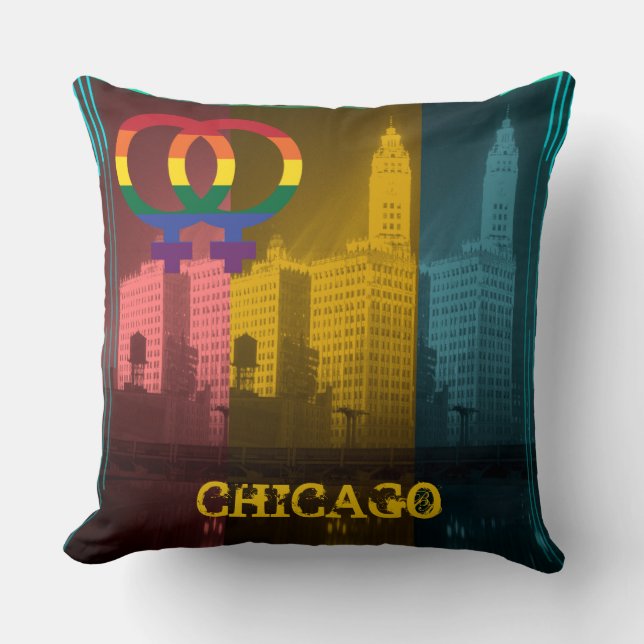 Coussin Chicago Gay Lesbian Intérêt Rainbow Wrigley Bldg (Recto)
