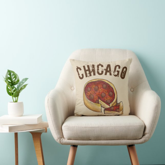 Coussin Chicago IL Illinois Plat profond Pepperoni Pizza (Chaise)