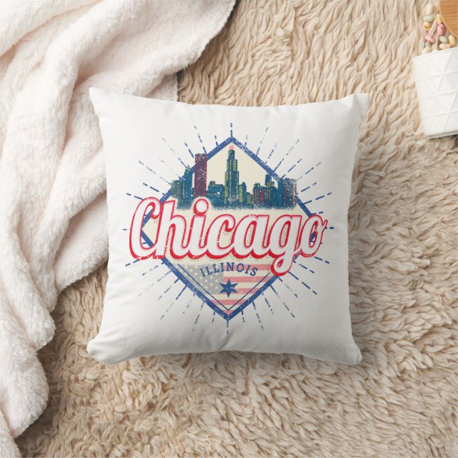 Coussin Chicago Illinois États-Unis Retro Skyline États-Un (Couverture)