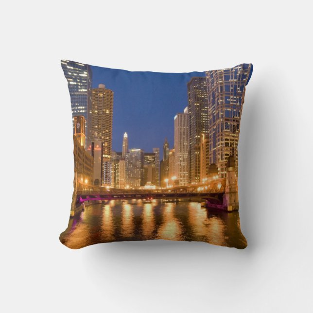 Coussin Chicago, Illinois, Skyline et rivière Chicago (Recto)