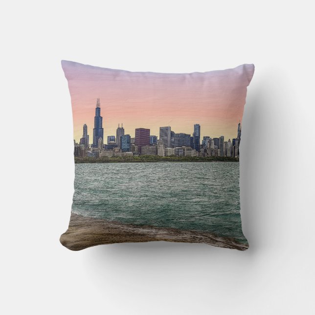 Coussin Chicago Skyline Peint dans un style pictural (Recto)