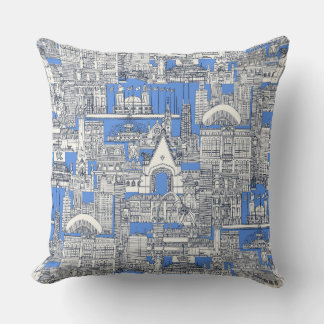 Coussin Chicago toile bleu rétro bleu