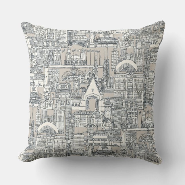 Coussin Chicago toile gris foncé classique beige (Recto)