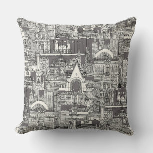 Coussin Chicago toile noir robuste gris