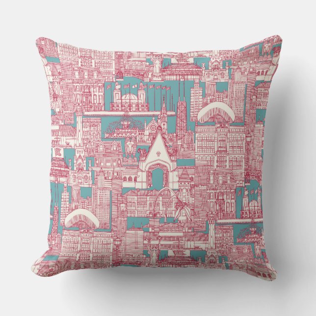 Coussin Chicago toile viva magenta turquoise (Recto)