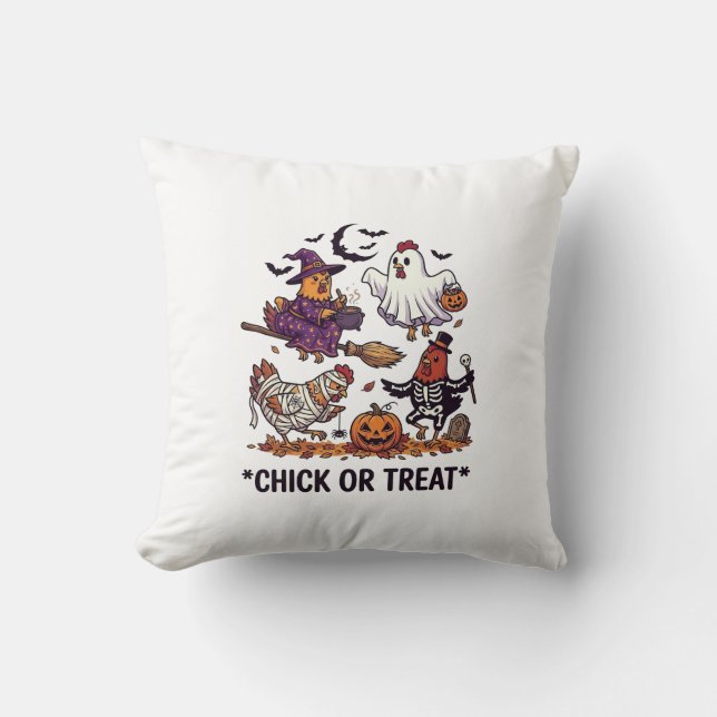 Coussin Chick Or Treat Haloween Poulets Sorcière Fantôme C (Recto)