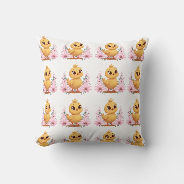 Coussin Chick with Flowers Throw Pillow (Recto)