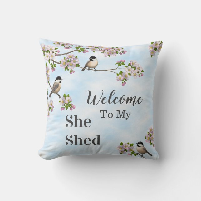 Coussin Chickadees & Fleurs de pomme Elle Shop Personnalis (Recto)