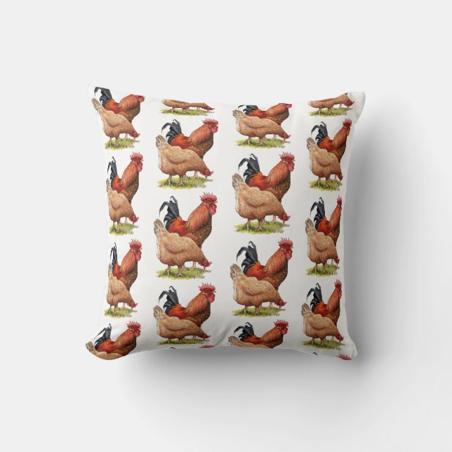Coussin Chicken And Rooster Art, Poultry, Farm Animals (Recto)