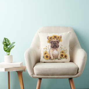 Coussin Chien À Balle Français Entouré De Tournesols