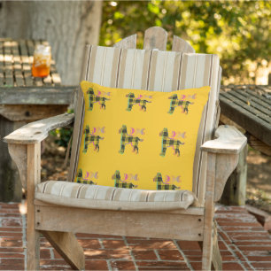 Coussin Chien à carreaux jaunes Jaune
