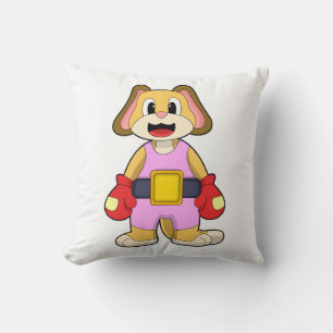 Coussin Chien à la boxe avec gants de boxe