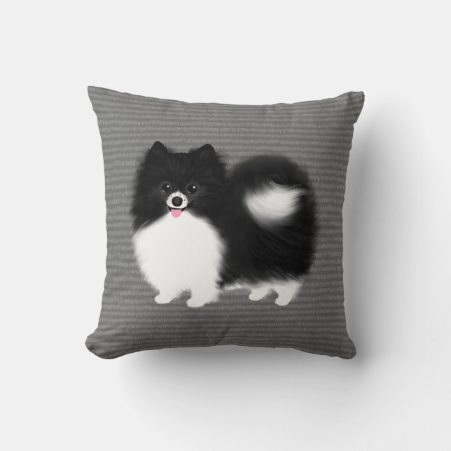 Coussin Chien à la luffre de Poméranie noire et blanche (Recto)