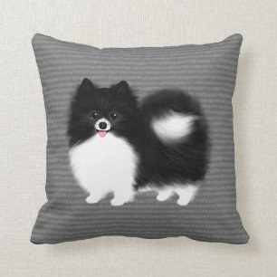 Coussin Chien à la luffre de Poméranie noire et blanche