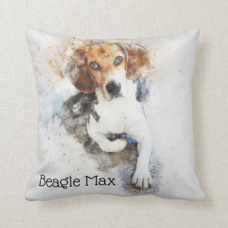 Coussin Chien à la mode de beagle d'aquarelle personnalisé