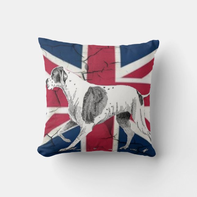 Coussin Chien à pointeur anglais rétro British Union Jack (Recto)