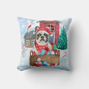 Coussin Chien à tête blanche dans la neige Maison de Chien