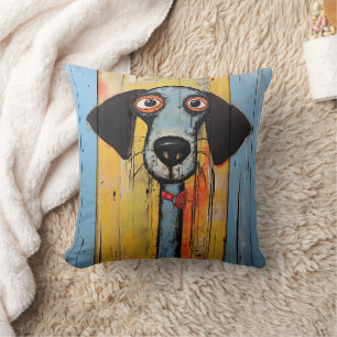Coussin Chien Abstrait bleu et noir