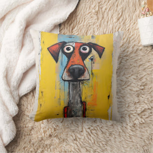 Coussin Chien Abstrait orange et jaune