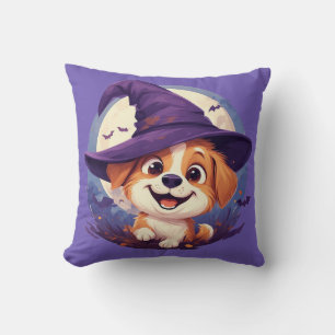 Coussin Chien adorable avec un chapeau de sorcière
