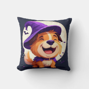Coussin Chien adorable avec un chapeau de sorcière