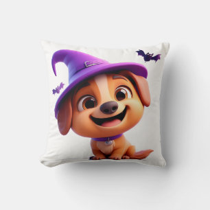 Coussin Chien adorable avec un chapeau de sorcière