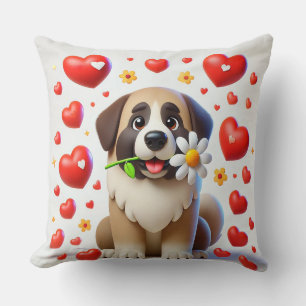 Coussin Chien adorable entouré de cœurs
