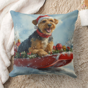 Coussin Chien Airedale dans Luge Laissez Tomber la Neige N