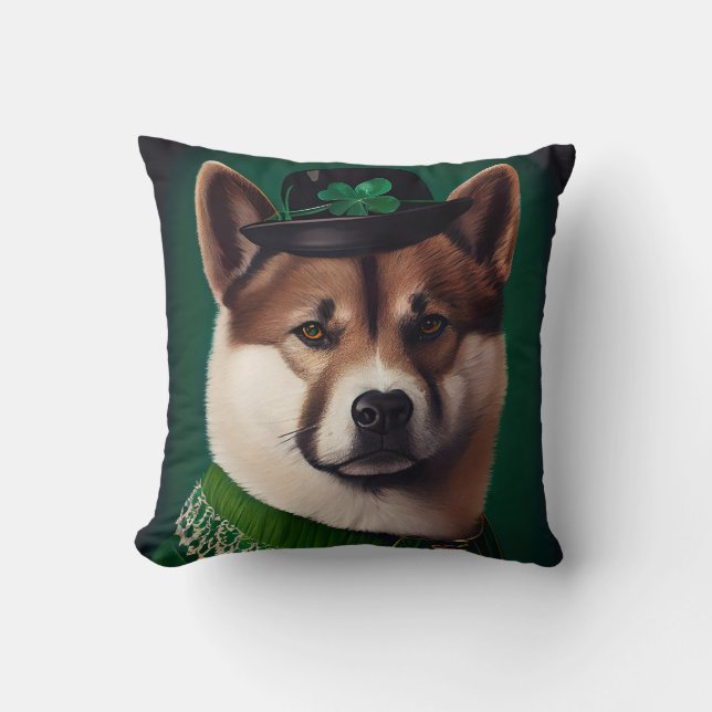 Coussin chien akita en tenue de la Saint-Patrick (Recto)