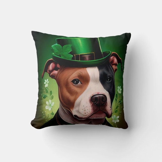 Coussin chien American Staffordshire à la Saint-Patrick  (Recto)