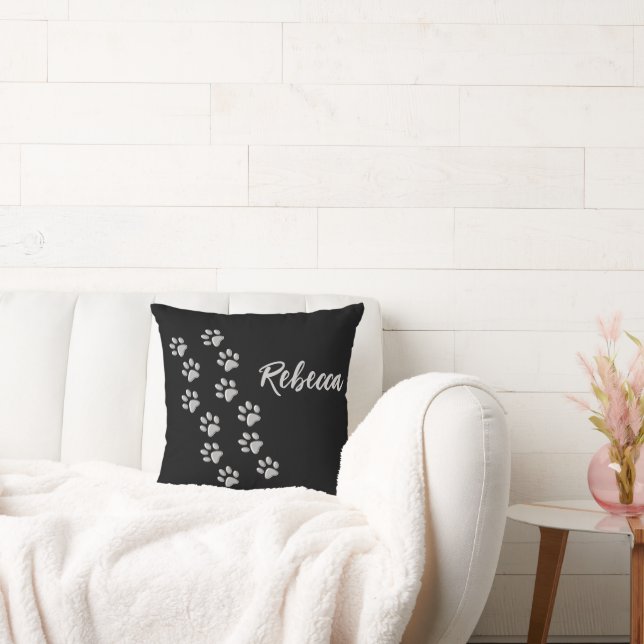 Coussin Chien Argent Pâtes Arrière - plan noir Motif d'imp (Canapé)