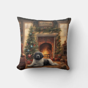 Coussin Chien Assis Devant Un Arbre De Noël