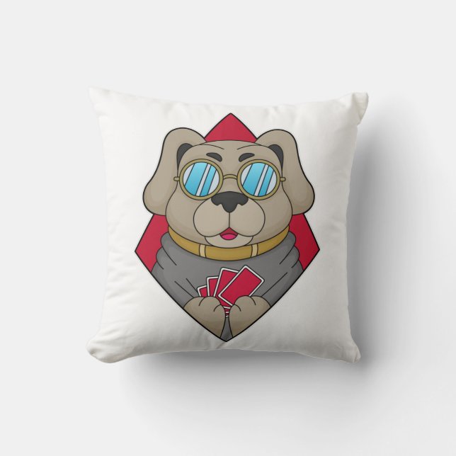Coussin Chien au Poker avec cartes de Poker (Recto)