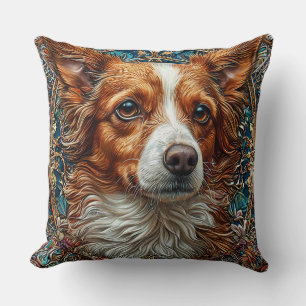 Coussin Chien Avec Arrière - plan Décoratif Orné