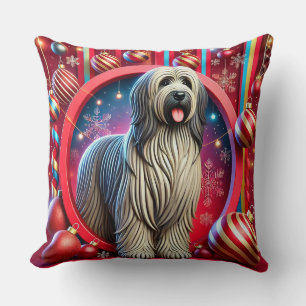 Coussin Chien barbu décoré au milieu de Noël festif