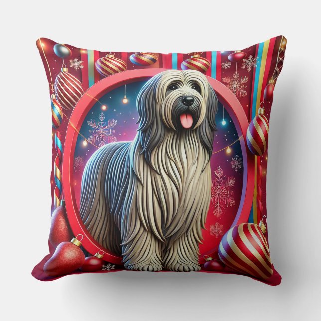 Coussin Chien barbu décoré au milieu de Noël festif (Recto)