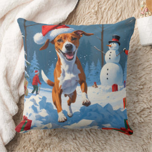 Coussin Chien Basenji Jouant dans la Scène hivernale de Ne