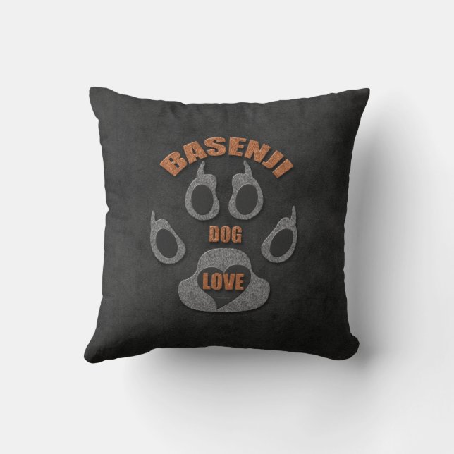 Coussin Chien Basenji race Gris profond et Paw Brown (Verso)