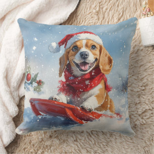 Coussin Chien beagle dans la boue Laisser il neige Noël